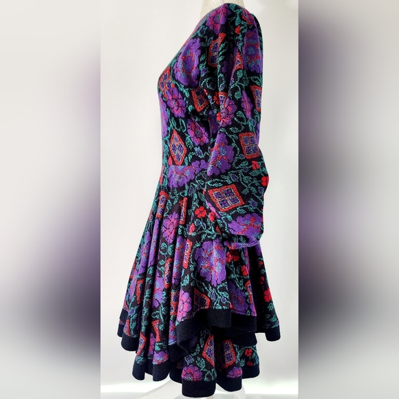 Vintage Barboglio Cristina-jan long sleeve floral tapestry ruffle dress - Picture 3 of 9